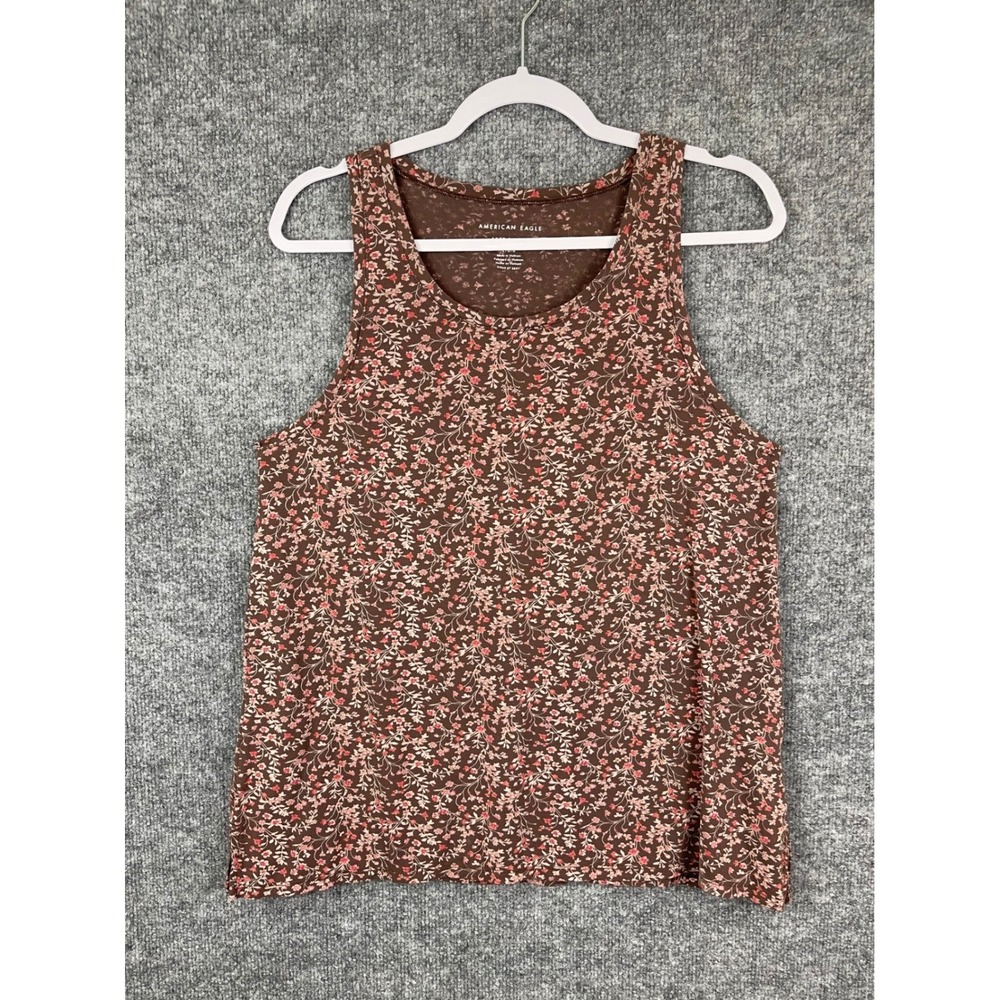 American Eagle Tank Top Women Large Brown Excellent Floral Soft Sexy Sleeveless